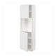 White METOD kitchen cabinet with open door and shelves.