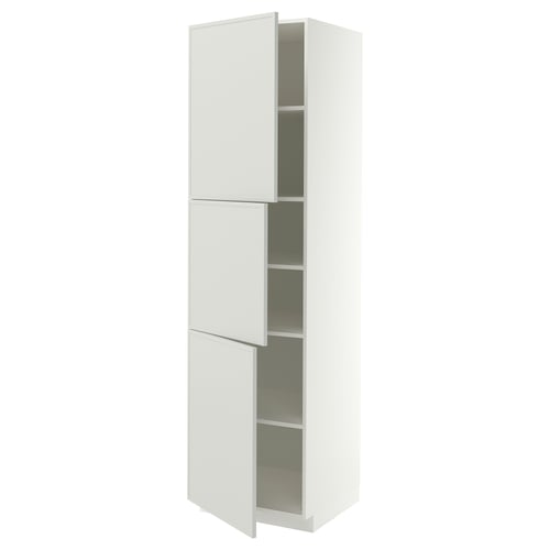 METOD High cabinet with shelves/3 doors, white/Aspudden light grey, 60x60x220 cm