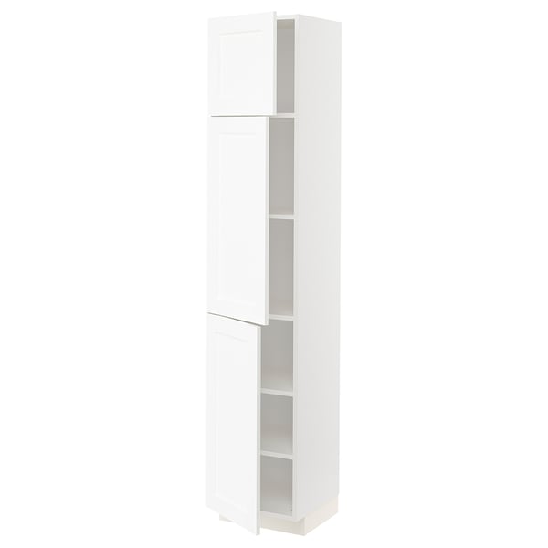 White high cabinet with glass door from ikea METOD line, sleek modern design.