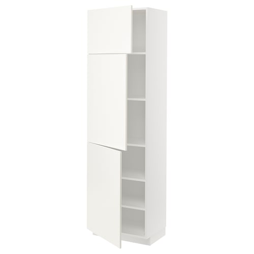 White IKEA METOD tall kitchen cabinet with 2 doors and 3 shelves.