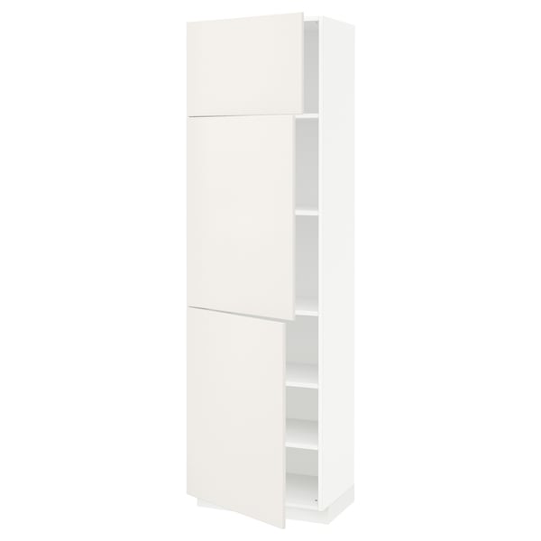 Ikea METOD white kitchen cabinet, tall with shelves.