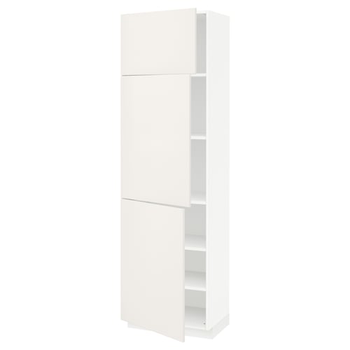 Ikea METOD white kitchen cabinet, tall with shelves.
