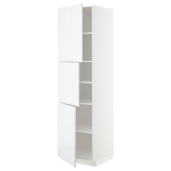White high gloss cabinet, modern design, adjustable shelves, sleek handles.