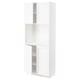 A white METOD kitchen cabinet with adjustable shelves. Its tall, rectangular, and a clean, classic design with subtle wood grain texture.