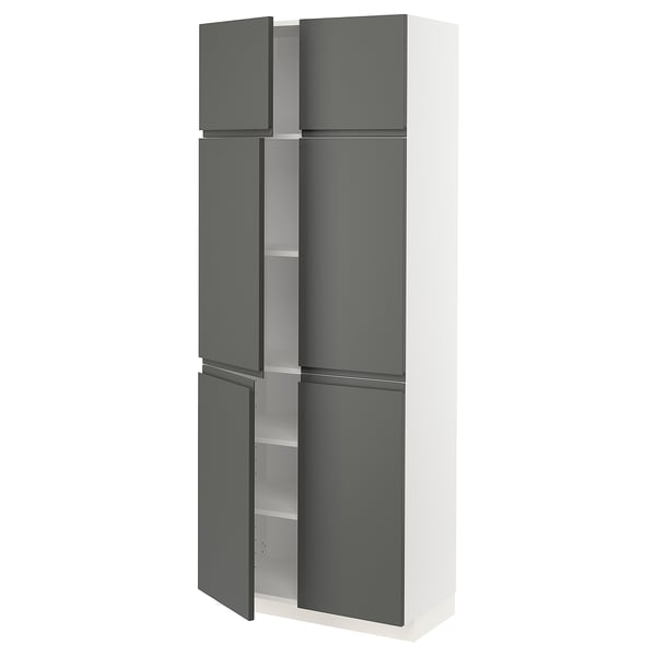 METOD kitchen cabinet, dark grey, white shelves, tall, modern design.