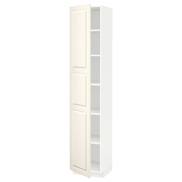 White ikea METOD kitchen cabinet with off-white bodbyn door, adjustable shelf, and traditional design.