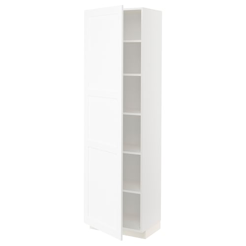 White kitchen cabinet, tall and rectangular, with three shelves. METOD series, sturdy and minimalist design.