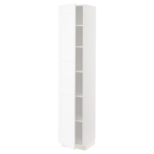 A white METOD tall cabinet with two doors and adjustable shelves. Modern design, suitable for kitchen storage.