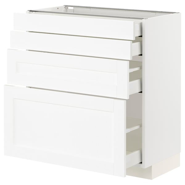 White METOD kitchen unit with four drawers, clean and modern design.