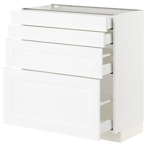 White METOD kitchen unit with four drawers, clean and modern design.
