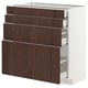 Modern kitchen cabinet: white METOD base with dark brown sinarp drawers, wooden edging.