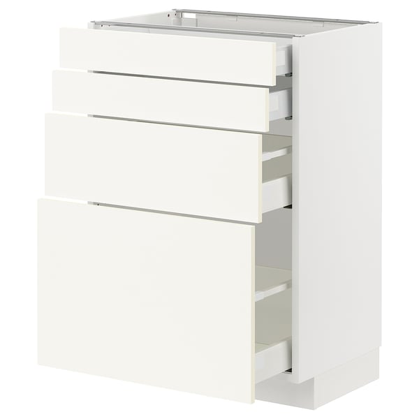 White METOD kitchen cabinet with drawers, sleek modern design.
