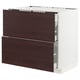 A dark brown wooden kitchen cabinet with two drawers.