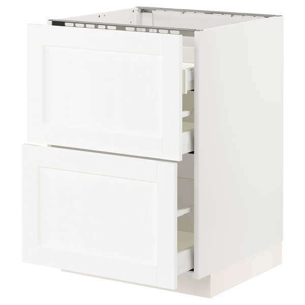 White METOD kitchen cabinet with drawers and doors.