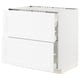 White modern kitchen cabinet, sleek design, multiple drawers, high gloss finish.