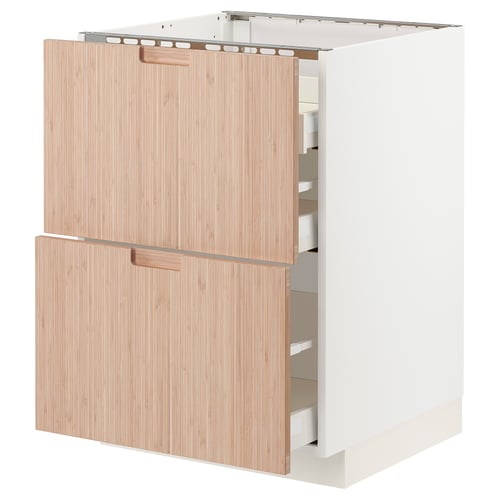 Modern light wood kitchen cabinet with two drawers, sleek handles, and a smooth finish.