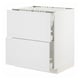 White METOD kitchen cabinet with stensund fronts, featuring two pull-out drawers and a door, crafted look.