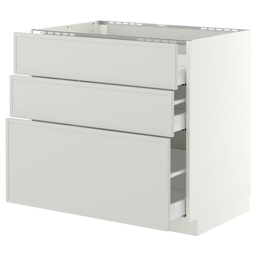 METOD / MAXIMERA Base cab f hob/3 fronts/3 drawers, white/Aspudden light grey, 90x60x80 cm