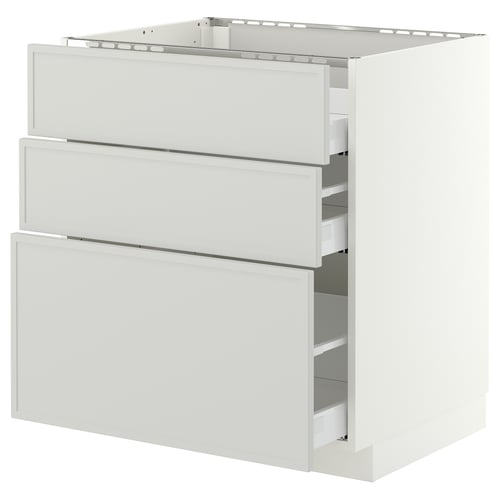 METOD / MAXIMERA Base cab f hob/3 fronts/3 drawers, white/Aspudden light grey, 75x60x80 cm