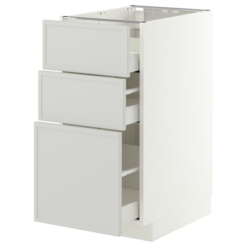 METOD / MAXIMERA Base cab f hob/3 fronts/3 drawers, white/Aspudden light grey, 40x60x80 cm