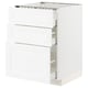 White, modern kitchen cabinet with three drawers and clean lines.