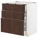 White METOD kitchen cabinet with 3 large dark wood drawers and multiple compartments.