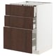 METOD kitchen unit, white and dark brown, three drawers, wood edging, sleek modern design.