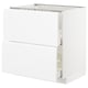 White METOD kitchen cabinet, glossy finish, rectangular shape, two drawers, smooth handles.