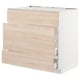 METOD kitchen cabinet, light ash wood, 3 drawers, white base, rectangular.