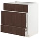 Modern dark brown ikea METOD kitchen unit with wooden drawers and white frame.