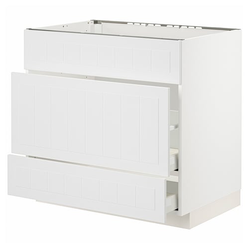 White METOD kitchen unit with drawers, simple design.