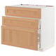 METOD kitchen cabinet in oak with three drawers, white frame. Modern, natural wood finish.