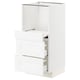 METOD kitchen unit in white with three open drawers.