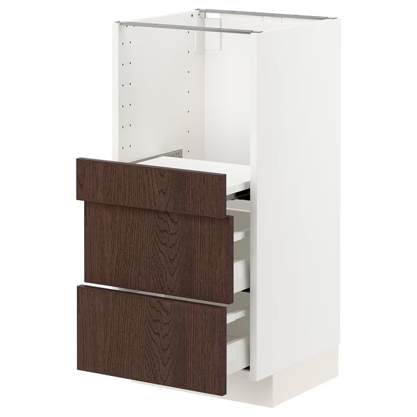 Modern kitchen cabinet, white & dark brown sinarp fronts, sleek design.