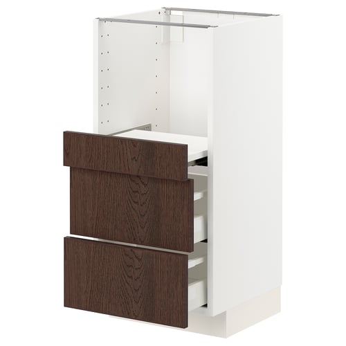 Modern kitchen cabinet, white & dark brown sinarp fronts, sleek design.