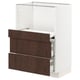 METOD kitchen storage unit with dark brown wooden drawers.