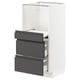 An ikea METOD kitchen cabinet. It a white frame with gray drawers, boasting a sleek, modern design.