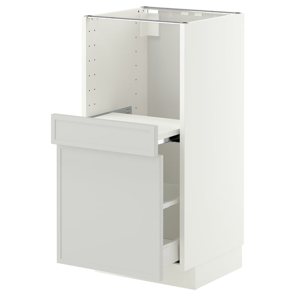 METOD / MAXIMERA Base cab w pull-out shelf/drawer, white/Aspudden light grey, 40x41x80 cm