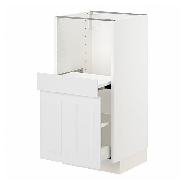 A white METOD kitchen cabinet with a drawer. Its sleek and modern, featuring a single drawer on the front.