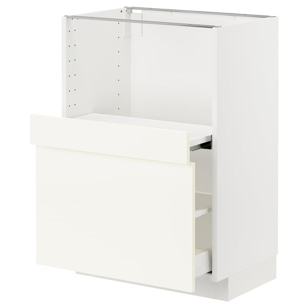 White METOD kitchen unit with vallstena fronts, drawer and shelves.