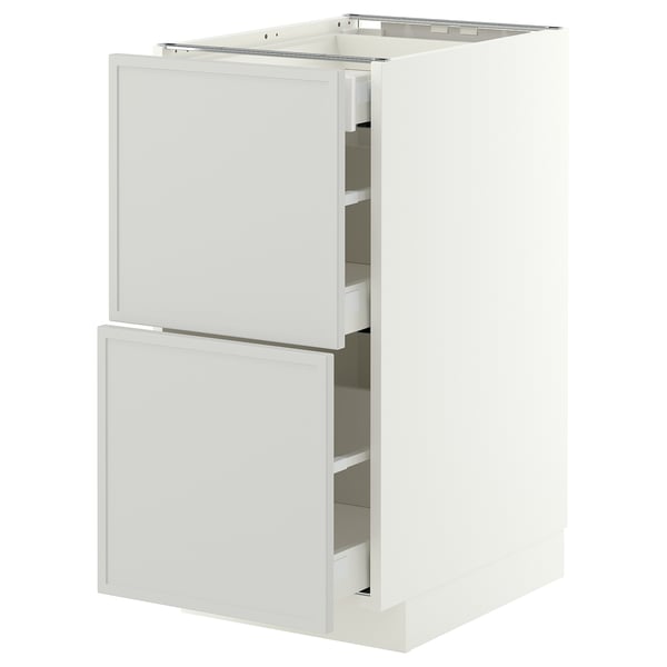 METOD / MAXIMERA Base cab with 2 fronts/3 drawers, white/Aspudden light grey, 40x60x80 cm