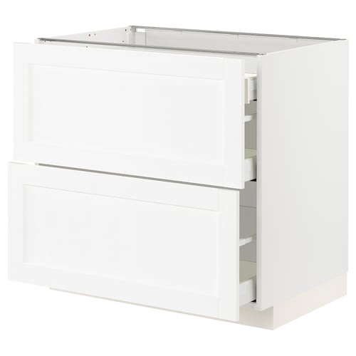 METOD / MAXIMERA Base cab with 2 fronts/3 drawers, white Enköping/white wood effect, 90x60x80 cm