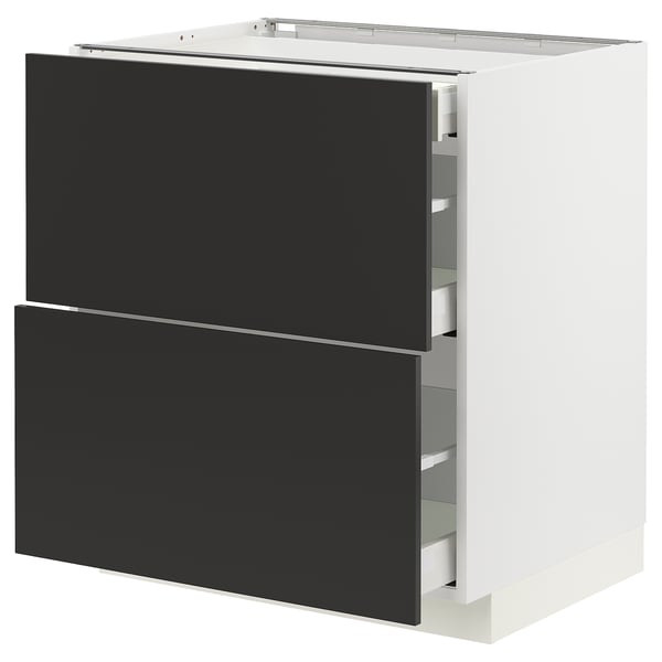 METOD kitchen unit in black with two drawers, sleek modern design.
