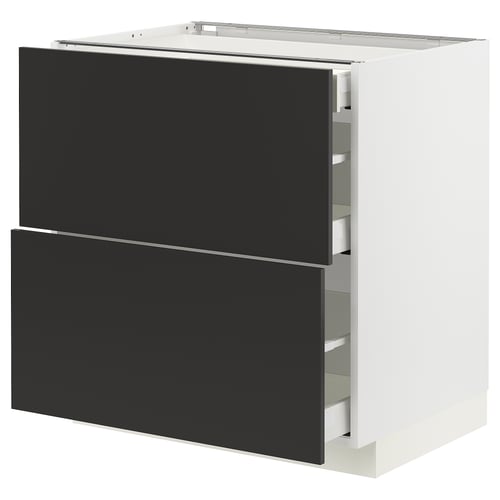 Black and white kitchen cabinet, modern design, two drawers, sleek finish.