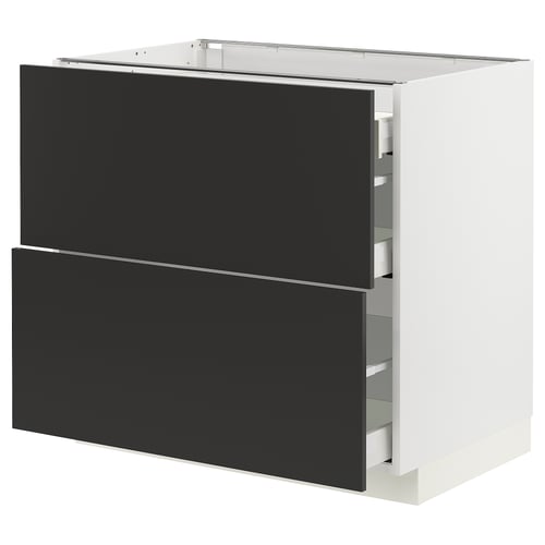 METOD kitchen unit in black with two drawers, sleek modern design.