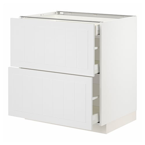 A METOD kitchen cabinet in white with two drawers and two doors, featuring a light and crafted design.