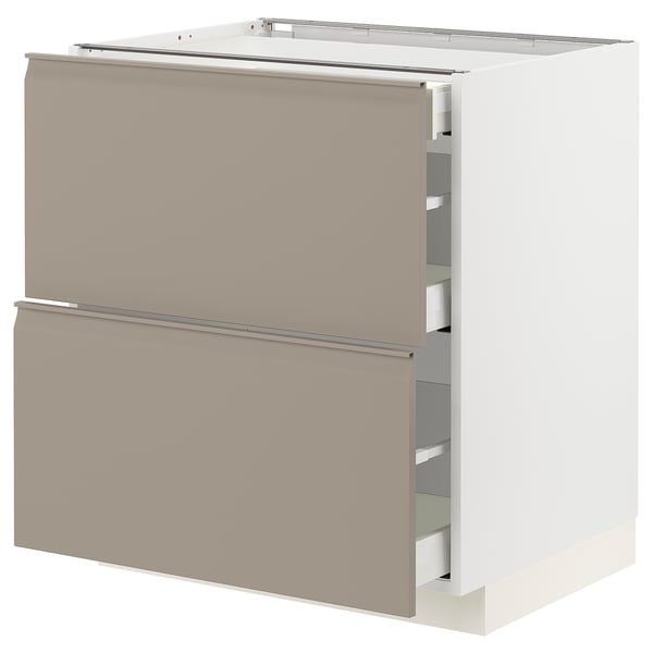 Modern grey-beige METOD kitchen cabinet with two drawers and sleek handles.