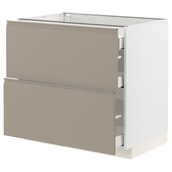 Modern METOD kitchen cabinet in grey-beige with two drawers, matte finish, and metal runners.