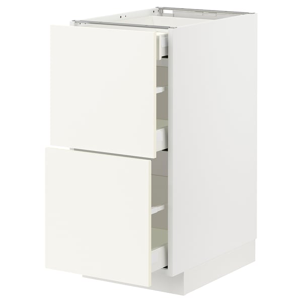 White METOD kitchen cabinet with two drawers, sleek and modern design.