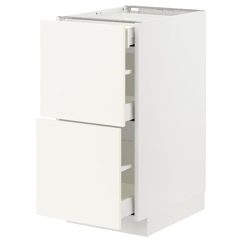 White METOD kitchen cabinet with two drawers, sleek and modern design.